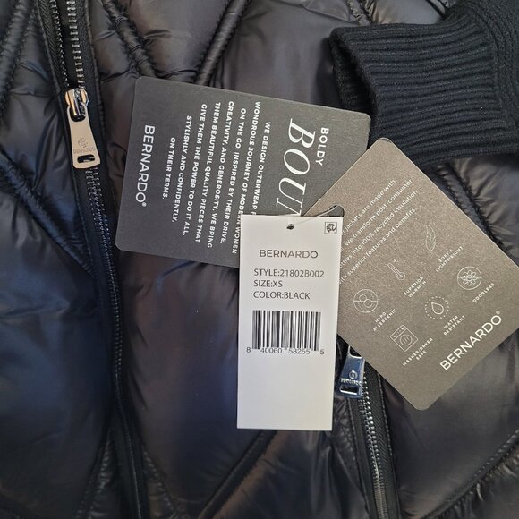 Stylish Black Quilted Women's Puffer Coat. Mixed Media Design. XS-S. - Picture 8 of 14